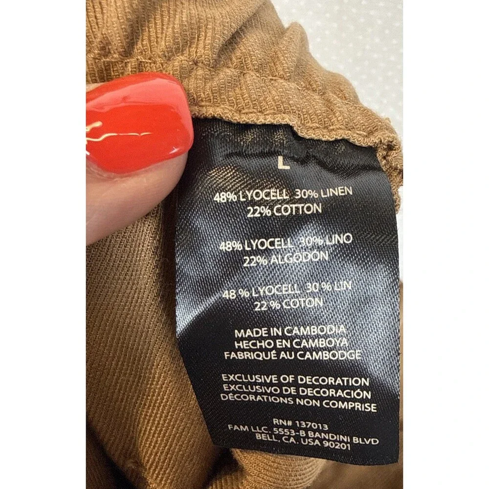 Banana Republic Large Brown Paperbag Waist Wide Leg Cargo Pants Linen Blend L